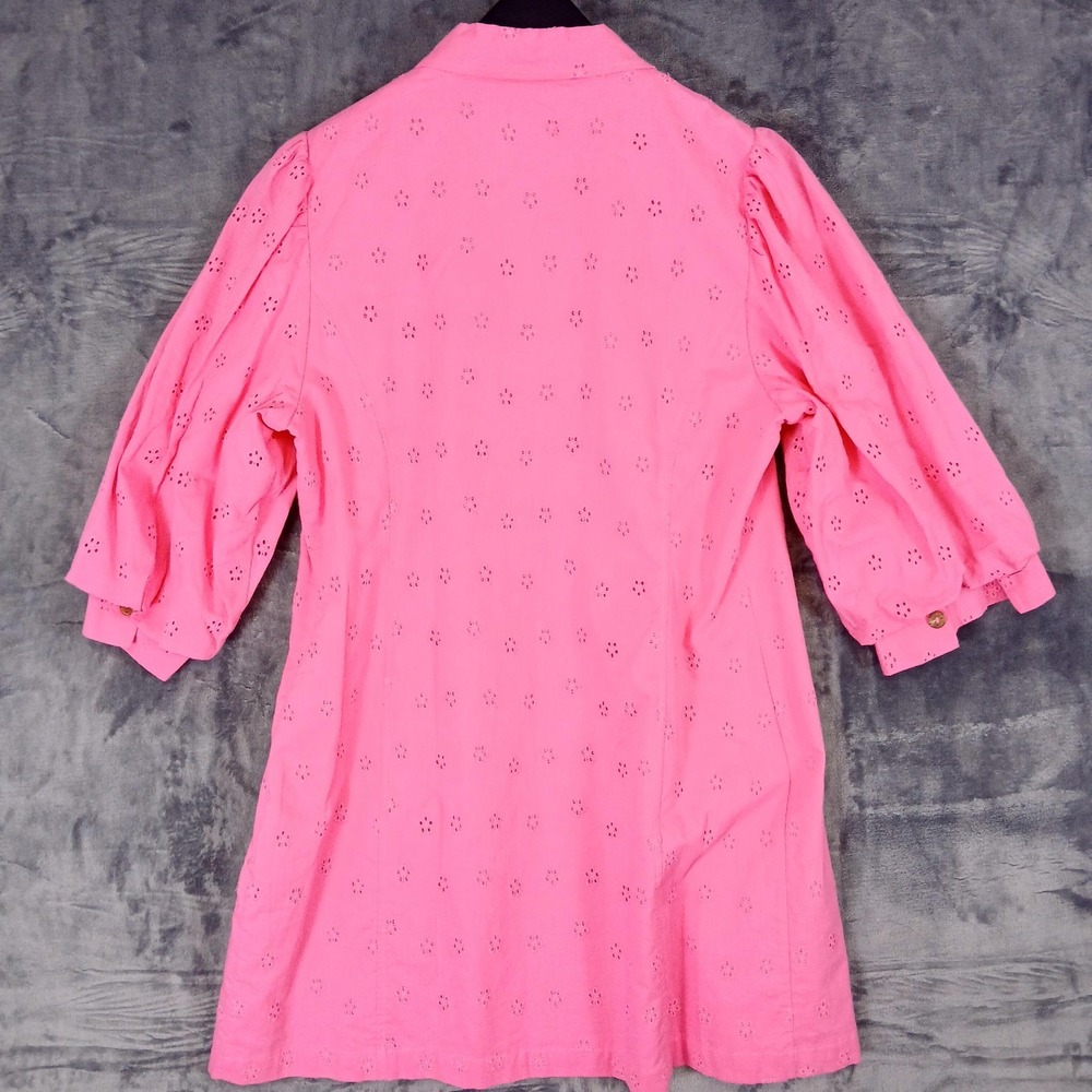 Vince Camuto Dress Womens 14 Pink Eyelet Button Front Cotton Shirt Puff Sleeve - Picture 2 of 11